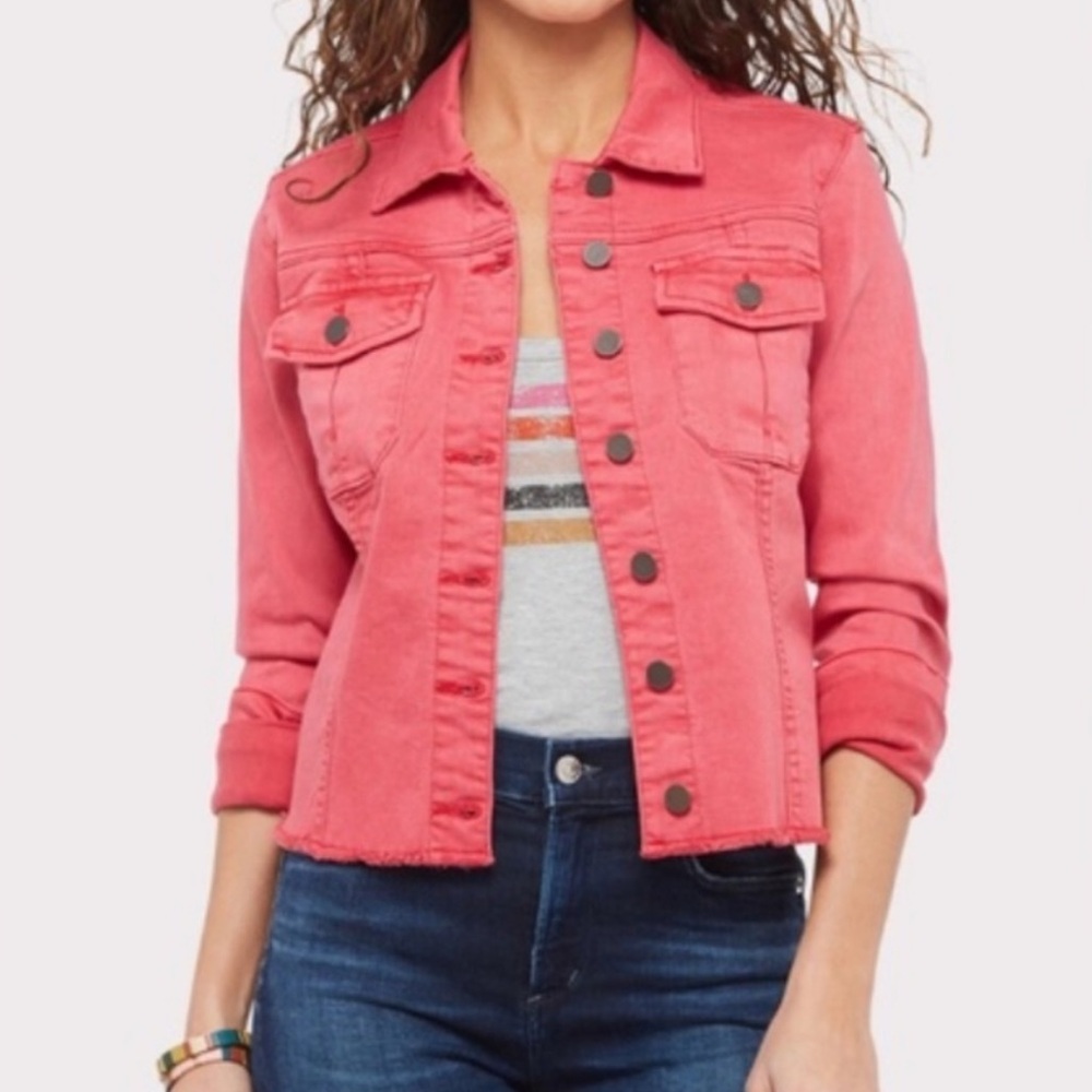 KUT from the Kloth Kara cropped Jacket Red stretchy XS frayed hem